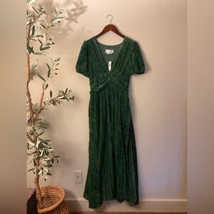 Anthropologie Puff-Sleeved Burnout Velvet Maxi Dress